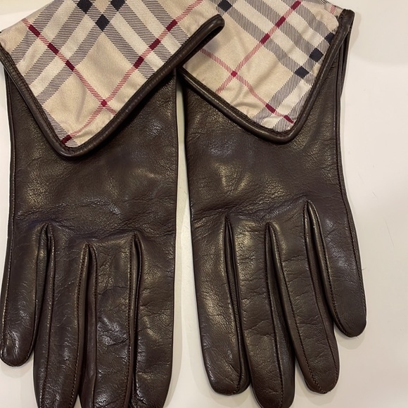 BURBERRY LONDON  Brown Leather Gloves size 7 1/2 - Picture 5 of 16